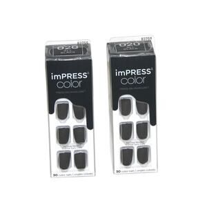 2 Sets of Kiss imPRESS Press-On Manicure Color Fake Nails All Black NWT